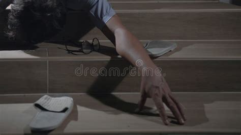 Senior Man Falling Down Stair Because Hypertension Stock Footage