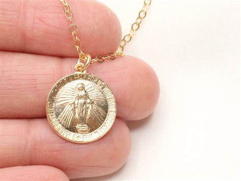 14k Gold Filled Dainty Virgin Coin Mary Necklace Small Gold Etsy