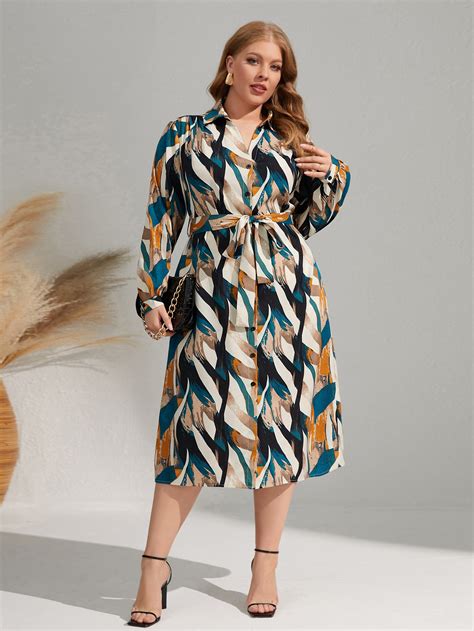 SHEIN Clasi Plus Allover Print Belted Shirt Dress SHEIN USA