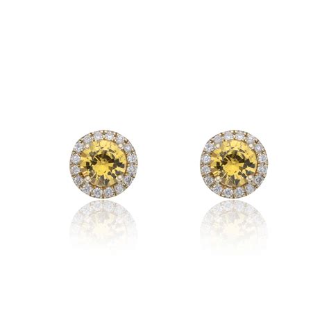 Ct Yellow Gold Brilliant Cut Ct Yellow Sapphire Diamond Earrings