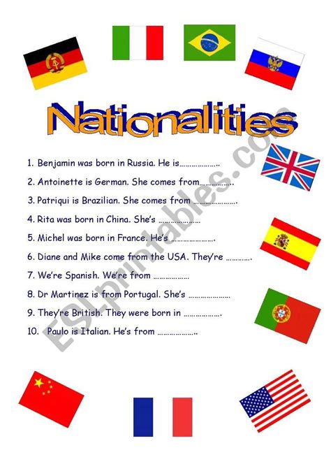 Nationalities ESL Worksheet By Katia Del Pilar