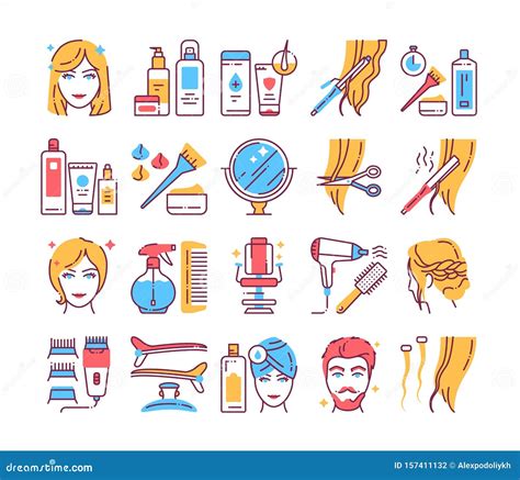 Hairdresser Service Color Line Icons Set Professional Hair Styling Beauty Industry Stock