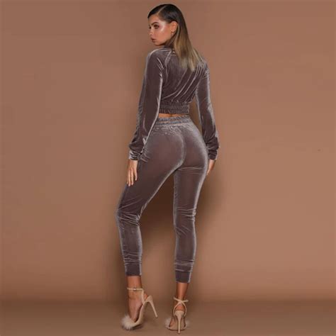 Women Sexy Velvet Tracksuit With Zip Up Long Sleeve Casual Outfit Running Suit Buy Velvet