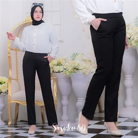 Jual Celana Kerja Wanita Kantor Formal Bahan Dasar Kain Ukuran S M L Xl