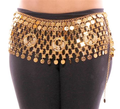 Lightweight Belly Dance Gold Coin Belt With Peacock Medallions