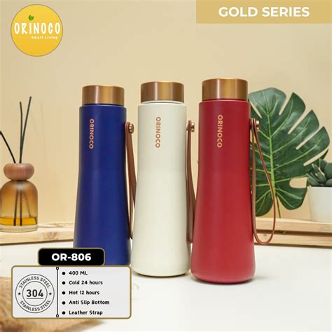 Jual Orinoco Tumbler Termos Ml Vacuum Flask Keep Hot Cold With Leather Strap Gold Series Or