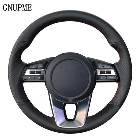 Gnupme Diy Hand Stitched Black Artificial Leather Car Steering Wheel