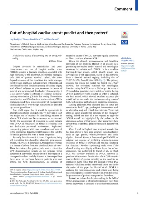 Pdf Out Of Hospital Cardiac Arrest Predict And Then Protect