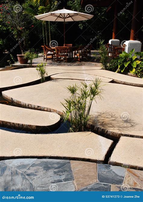 Unique Patio Design, Stone Slabs Over Water Stock Image - Image of area ...