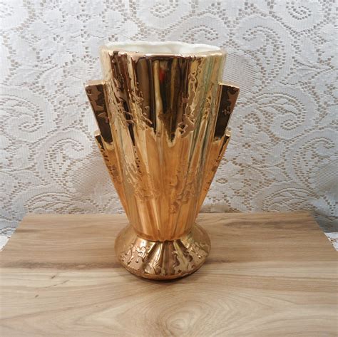 Weeping Gold Vase 22 Kt Gold Finish Vintage Gold Vase American