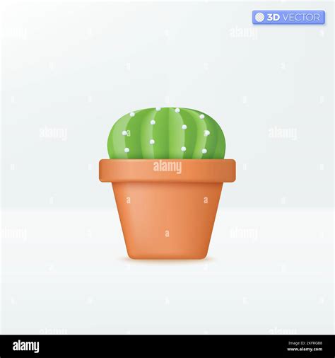 Green Cactus In Clay Pot Icon Symbols Ornamental Plant For Home And