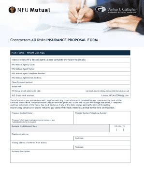 Fillable Online Contractors All Risks Insurance Proposal Form Fax Email