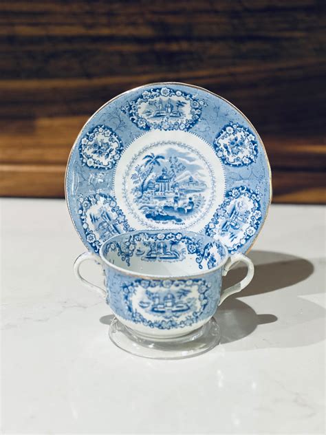 Antique Ridgways England Blue Flow China Oriental Pattern C S Etsy