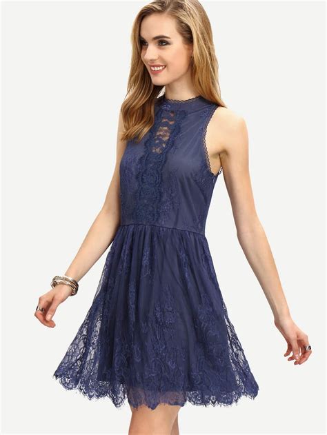 Halter Neck Lace Skater Dress Sheinsheinside