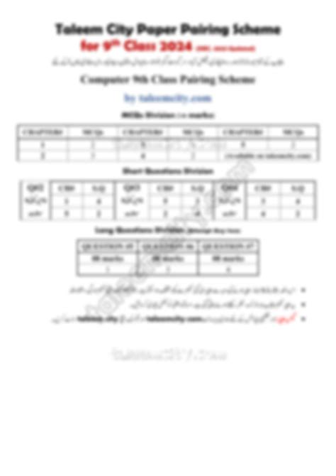 SOLUTION Pairing Scheme 9th Class 2024 Taleemcity Studypool