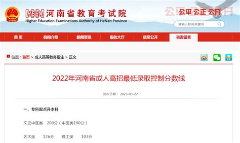 2022年河南省成人高招最低录取控制分数线公布了！你上岸了吗？艺术类专科教育考试院