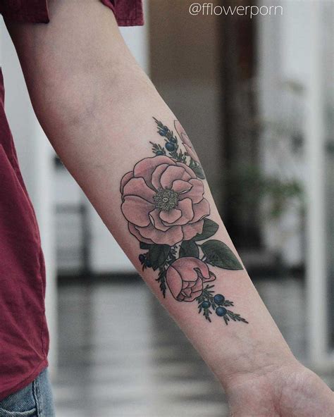 Wild roses and juniper tattoo - Tattoogrid.net