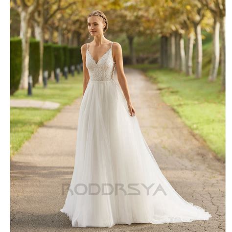 Roddrsya Elegante Boho Vestidos De Casamento Para Mulher V Neck A