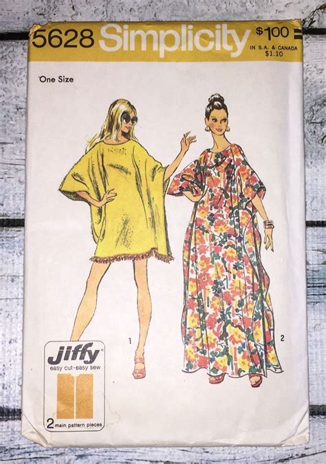 Simplicity 5628 Caftan Muumuu Vintage 1970s Mod Sewing Pattern 1 Size Fits All Misses Simple