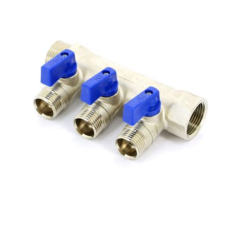 Коллектор с шар.кранами Tiemme 3/4"нв - 3 х 1/2"н (NINO) никель 1820003 ...