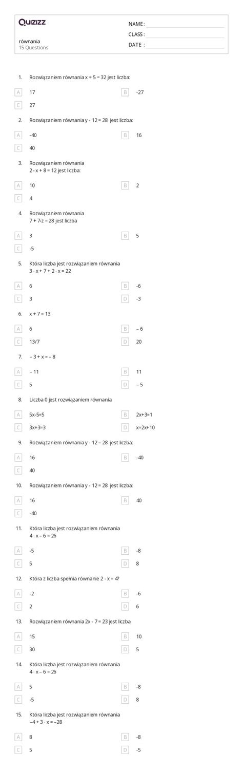 Ponad R Wnania Z Jedn Zmienn Arkuszy Roboczych Dla Klasa W