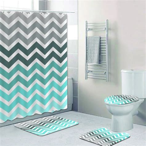 Teal Chevron Shower Curtains