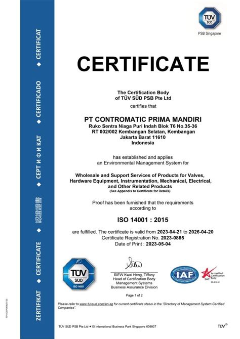 Iso 14001 Certificate For Implementing An Environmental Management