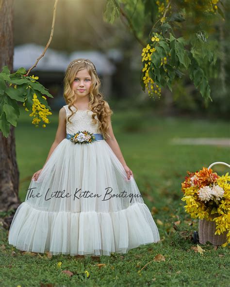 Tulle Flower Girl Dress Rustic Lace Flower Girl Dress Sleeveless