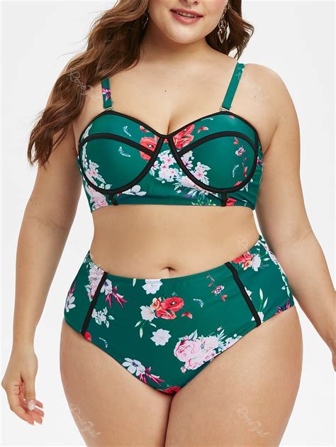 Plus Size Floral Print Underwire Bikini Set 46 OFF Rosegal