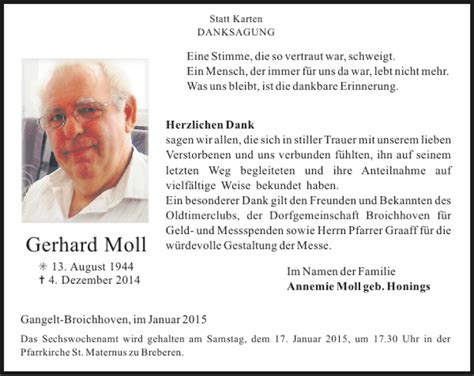 Traueranzeigen Von Gerhard Moll Aachen Gedenkt