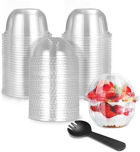 50sets 9oz Plastic Cups With Dome Lids And Sporks Dessert