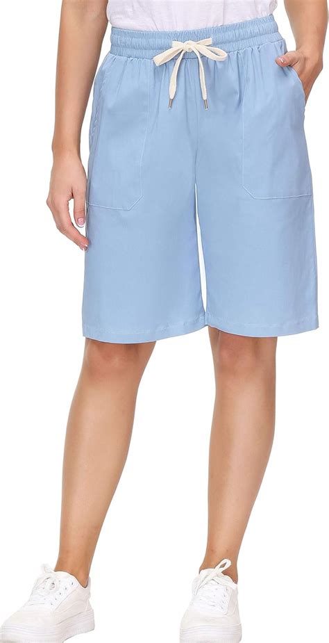 Howon Womens Casual Elastic Waist Knee Length Bermuda Shorts With