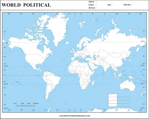 Political World Map Outline Printable Pdf In Black And White