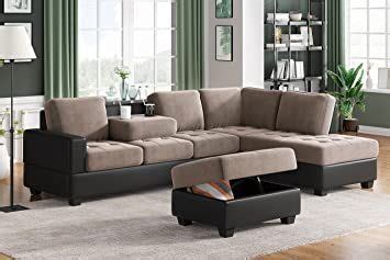 Uniroi Modern Large Sectional Set L Shaped Microfiber Sofa Couch With