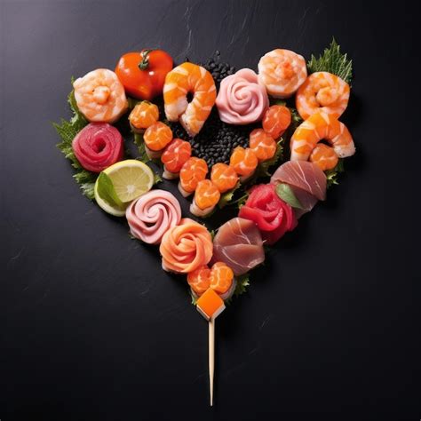 Premium AI Image Heart Shaped Valentine Day Sushi Set Classic Sushi