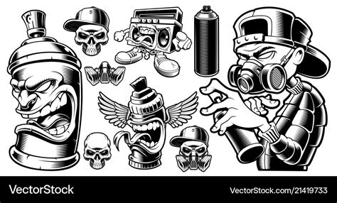 Set Black And White Graffiti Characters Royalty Free Vector