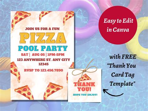 Editable Pizza Pool Party Invitation Template Slice Into The Etsy