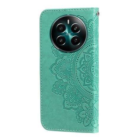 For Realme Petal Flowers Embossing Leather Phone Case Green