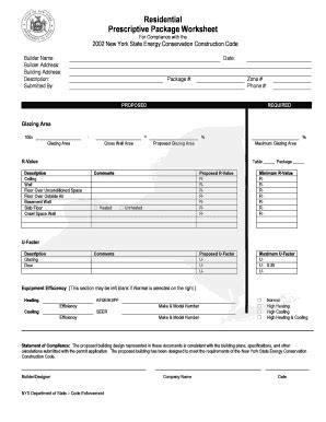 Fillable Online Residential Prescriptive Package Worksheet New York