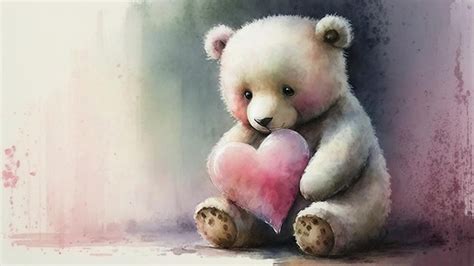 Premium Ai Image Cute Teddy Bear Holding A Pink Heart For A