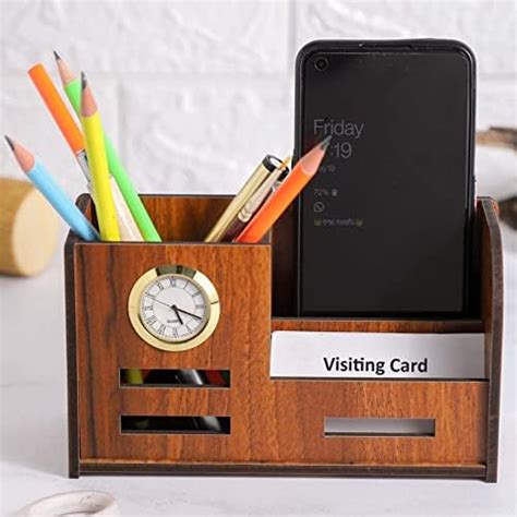 Kuber Industries Table Clock Wooden Desk Organizer Infinite Table Calendar Pen Pencil