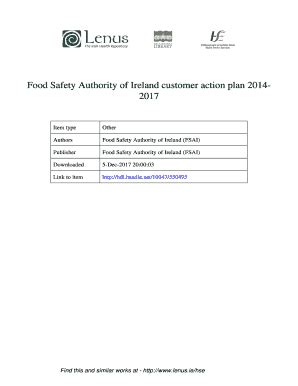 Fillable Online Food Safety Authority Of Ireland Customer Action Plan