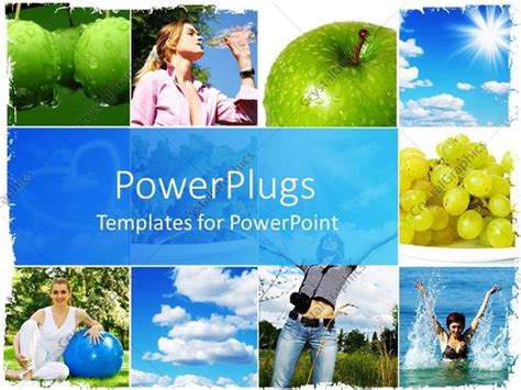 Powerpoint Template Healthy Living Concept With Fruits Water Swimming And Exercise 16071