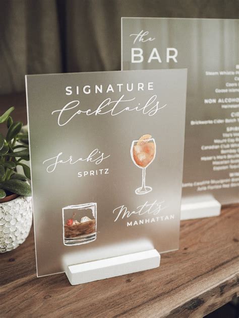 Signature Cocktails Acrylic Sign w/ Drink Illustrations | Etsy