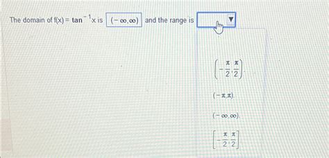 Solved The domain of f(x)=tan-1x ﻿is (-∞,∞) ﻿and the range | Chegg.com