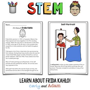 Frida Kahlo Hispanic Heritage Month READ ALOUD STEAM Activity TPT