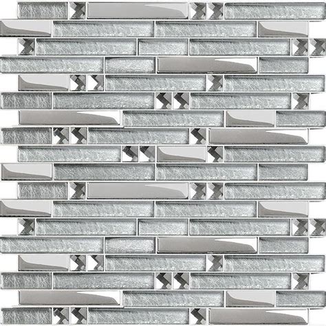 Silver Glass Linear Backsplash Tile With Rhinestone Mosaic Bling