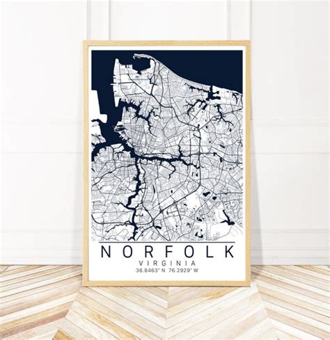 Norfolk Map Art Print City Art Map of Norfolk Virginia | Etsy