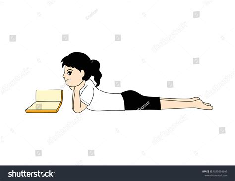 Vektor Stok Woman Student Lying Down Reading Book Tanpa Royalti