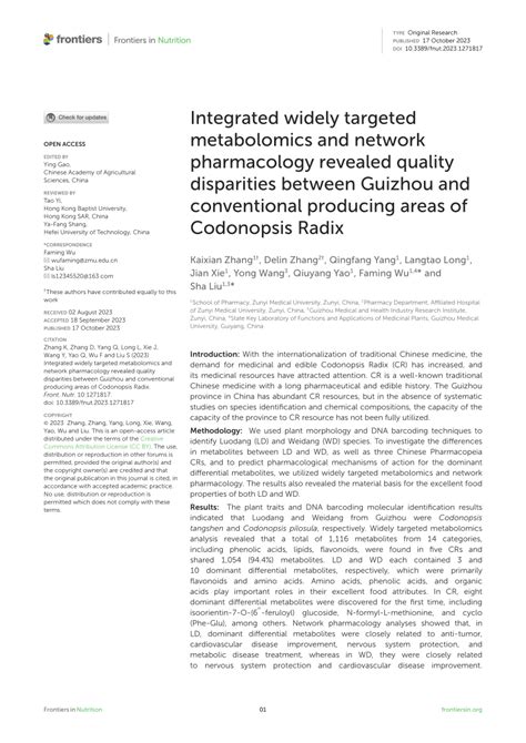 PDF Integrated Widely Targeted Metabolomics And Network Pharmacology